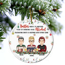 Christmas Bestie Drinking Here's To Another Year - Gift For Besties - Personalized Circle Ceramic Ornament