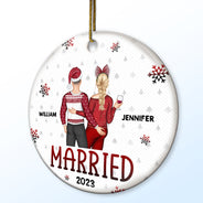 Married Engaged - Gift For Couples - Personalized Combo Circle Ceramic Ornament Set