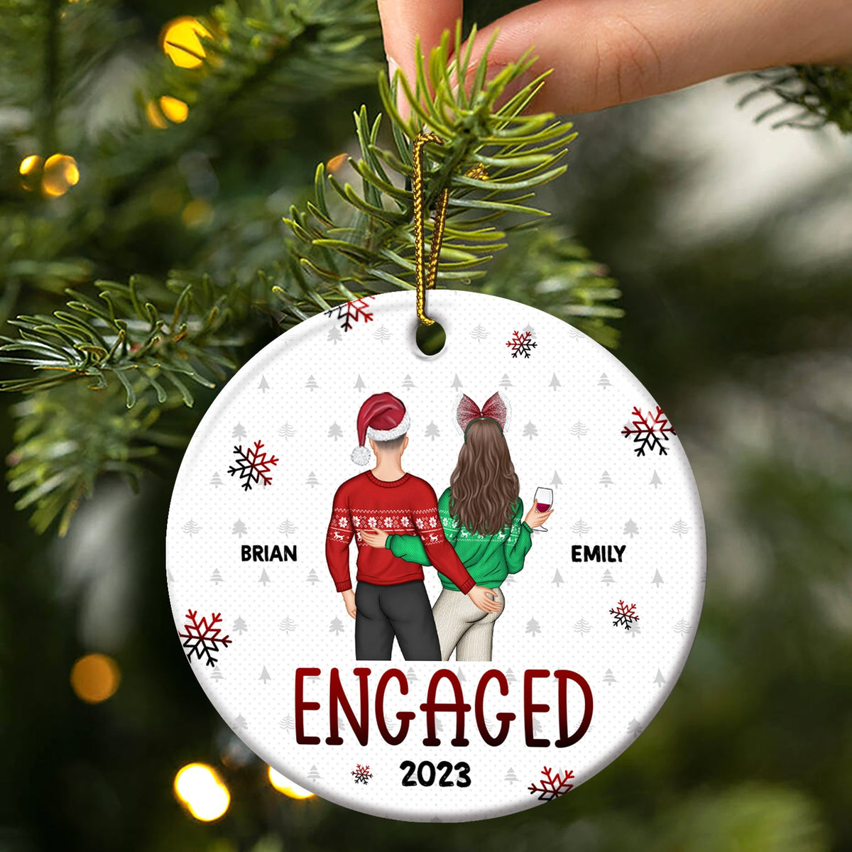 Married Engaged - Gift For Couples - Personalized Combo Circle Ceramic Ornament Set