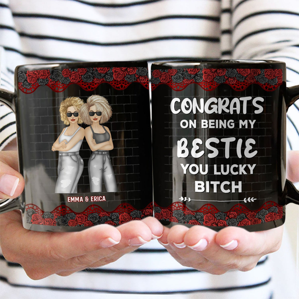 Black Rose Fashion Félicitations pour être devenue ma meilleure amie - Cadeau pour meilleure amie - Mug noir personnalisé