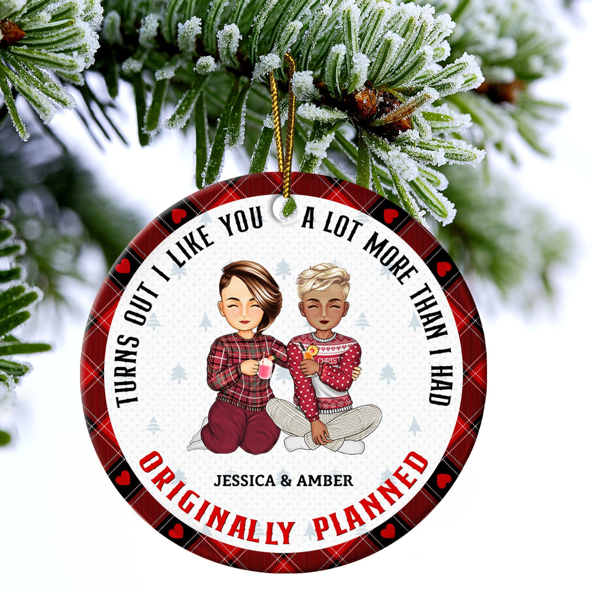 Christmas Couple Turns Out I Like You A Lot More - Gift For Couples - Personalized Circle Ceramic Ornament