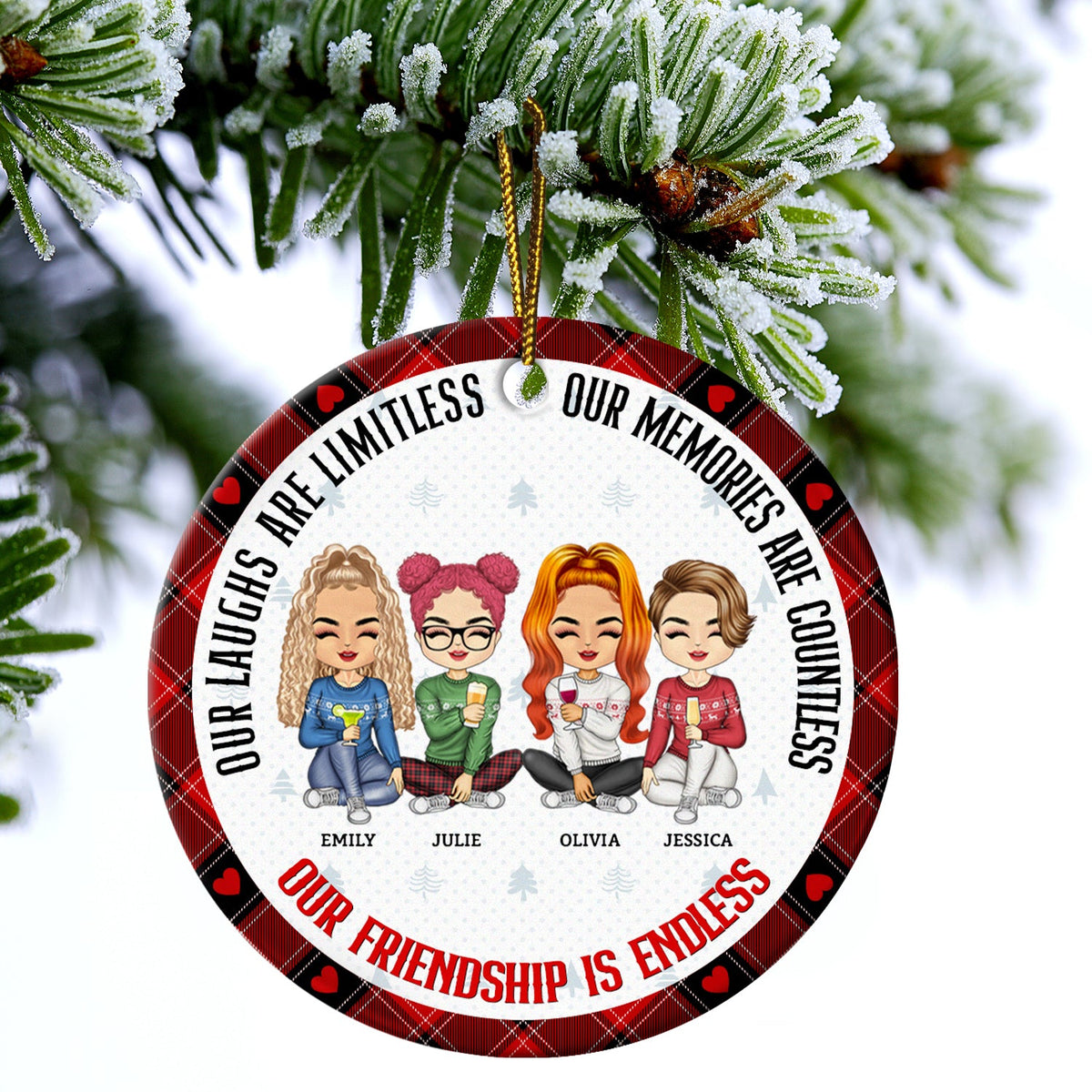 Christmas Bestie Our Friendship Is Endless - Gift For Bestie - Personalized Circle Ceramic Ornament