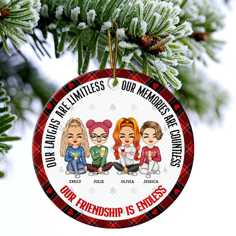 Christmas Bestie Our Friendship Is Endless - Gift For Bestie - Personalized Circle Ceramic Ornament