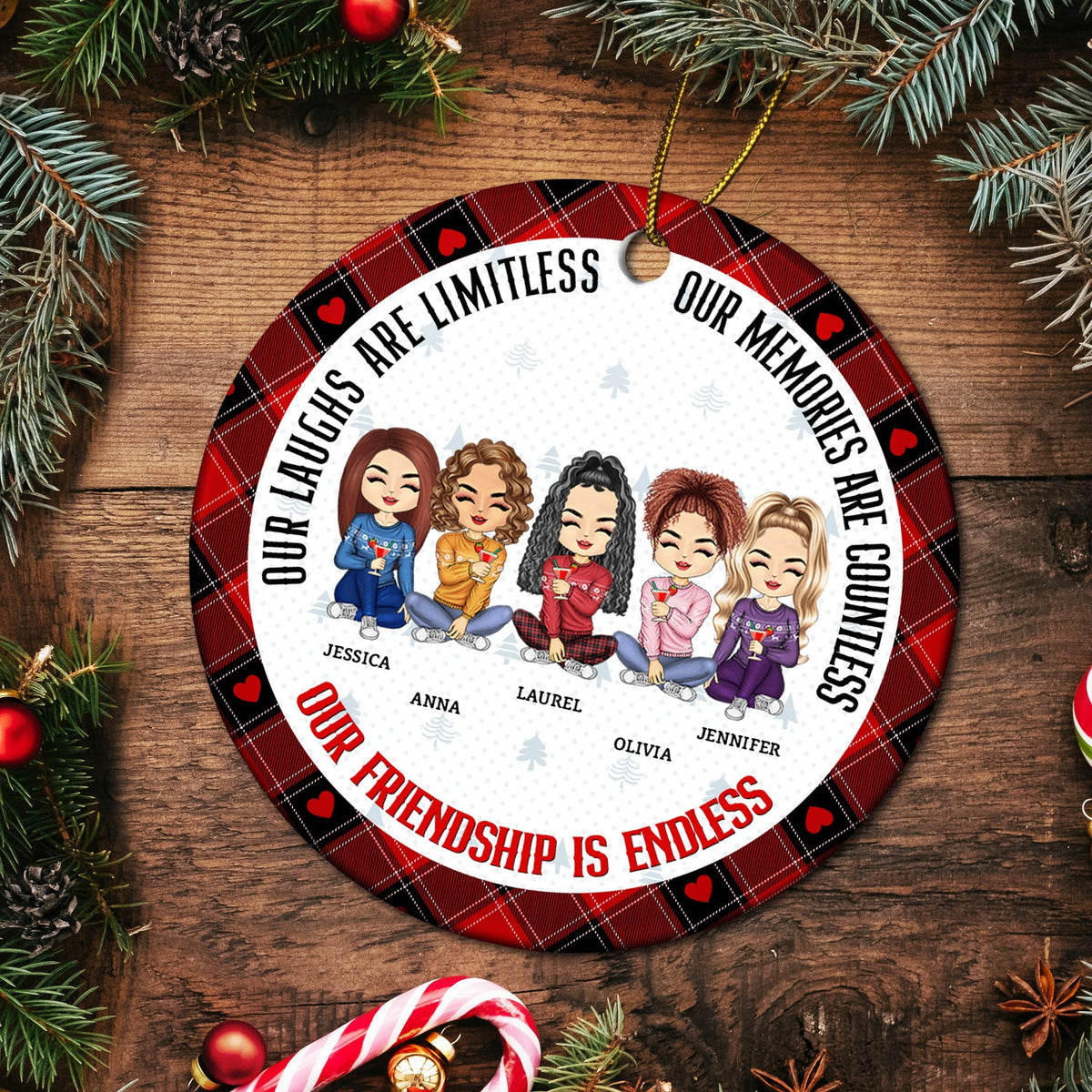 Christmas Bestie Our Friendship Is Endless - Gift For Bestie - Personalized Circle Ceramic Ornament