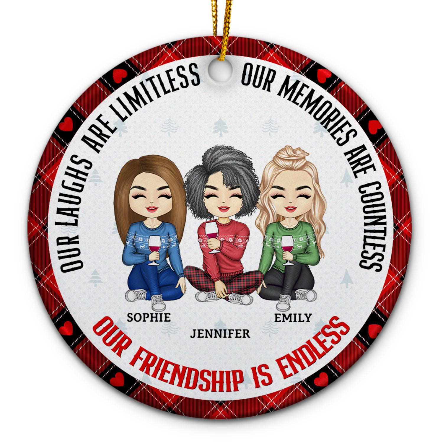 Christmas Bestie Our Friendship Is Endless - Gift For Bestie - Personalized Circle Ceramic Ornament