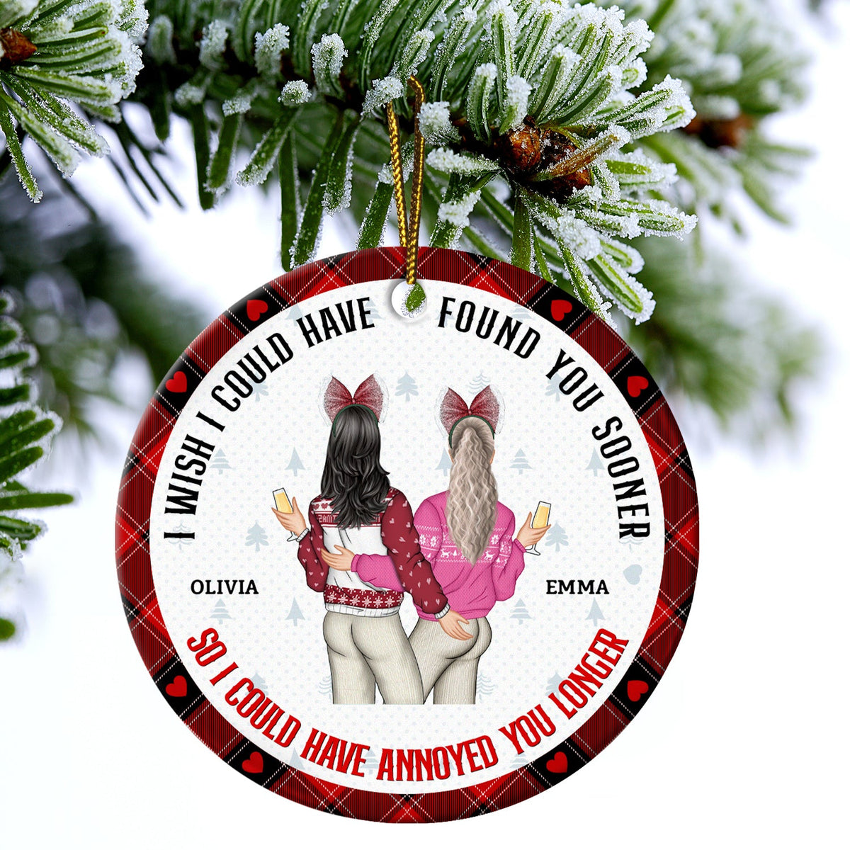 Christmas Couple Back Side Found You Sooner Annoyed You Longer - Gift For Couples - Personalized Circle Ceramic Ornament