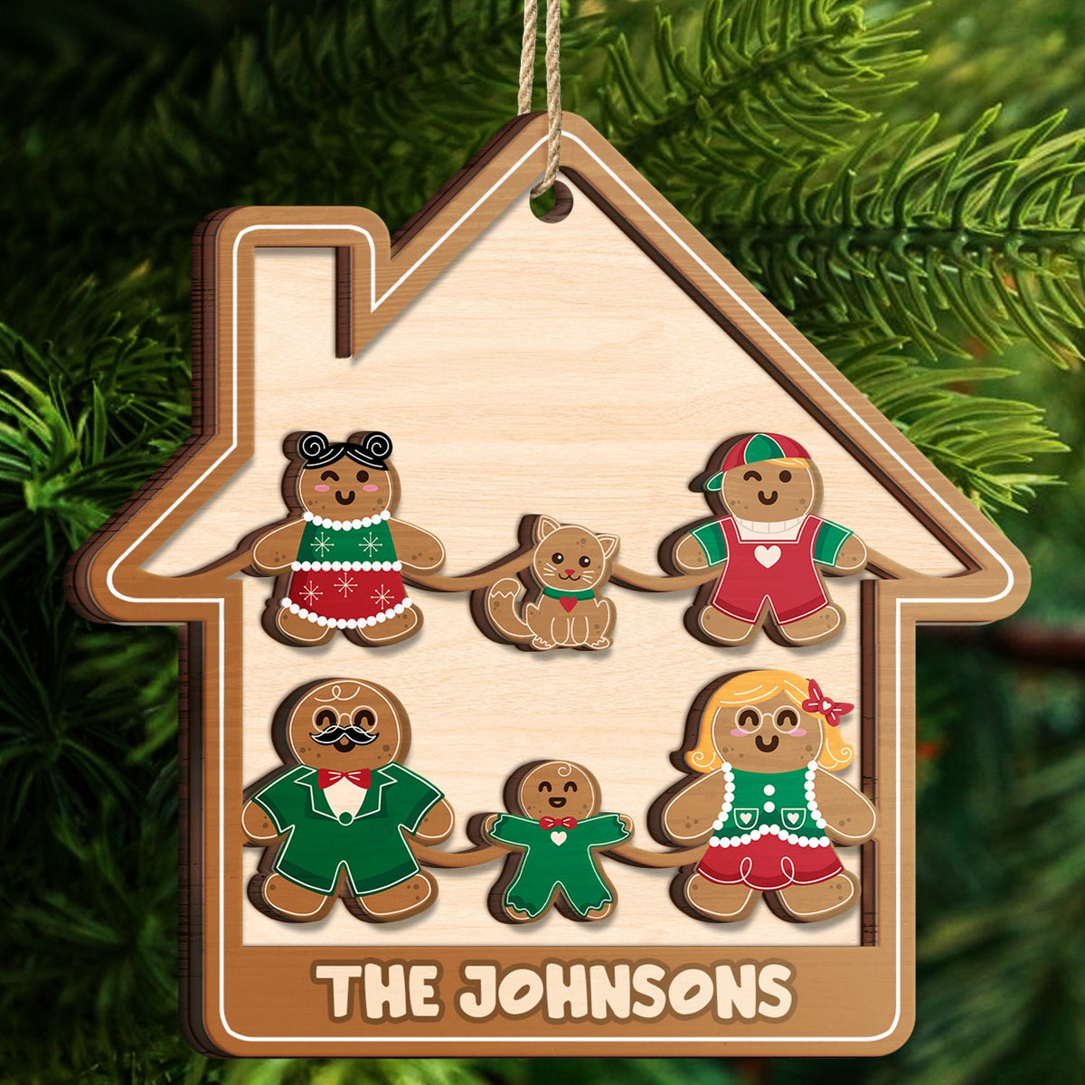 Gingerbread Cookies Pet Family - Christmas, Gift For Family - Personalized 2-Layered Wooden Ornament