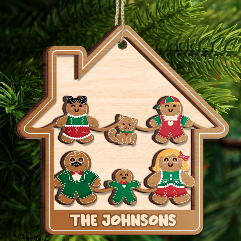 Gingerbread Cookies Pet Family - Christmas, Gift For Family - Personalized 2-Layered Wooden Ornament