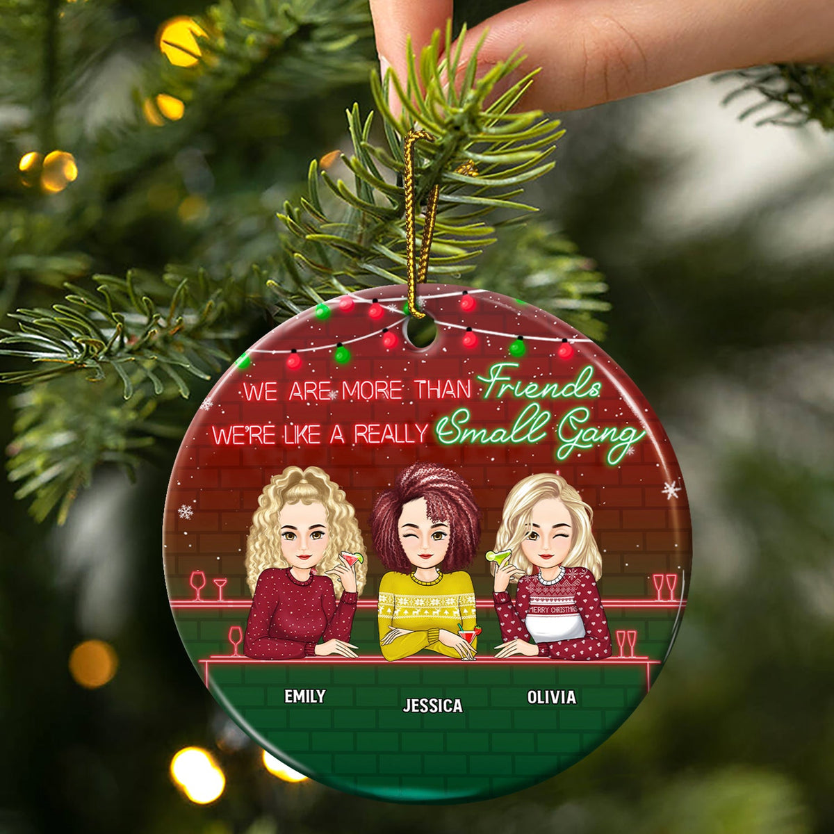 Christmas Bestie Like A Small Gang - Gift For Bestie - Personalized Circle Ceramic Ornament