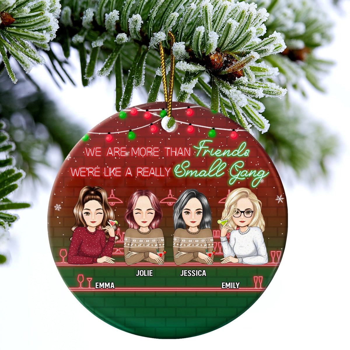 Christmas Bestie Like A Small Gang - Gift For Bestie - Personalized Circle Ceramic Ornament