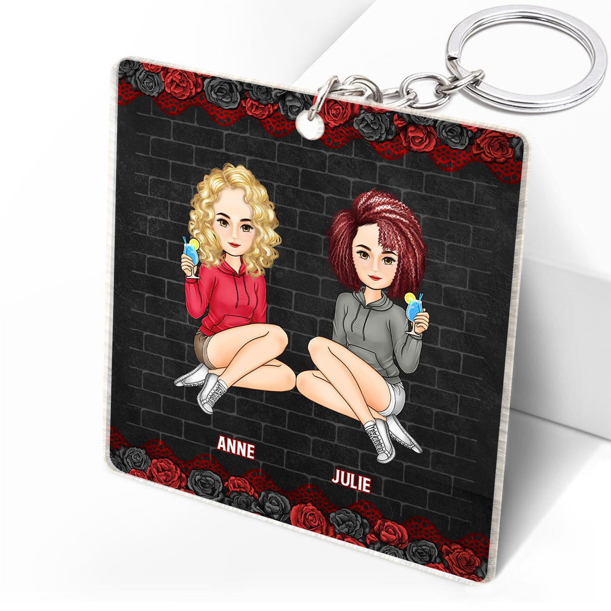 Bestie Fashion Black Rose Congrats On Being My Bestie - Gift For Bestie - Personalized Acrylic Keychain