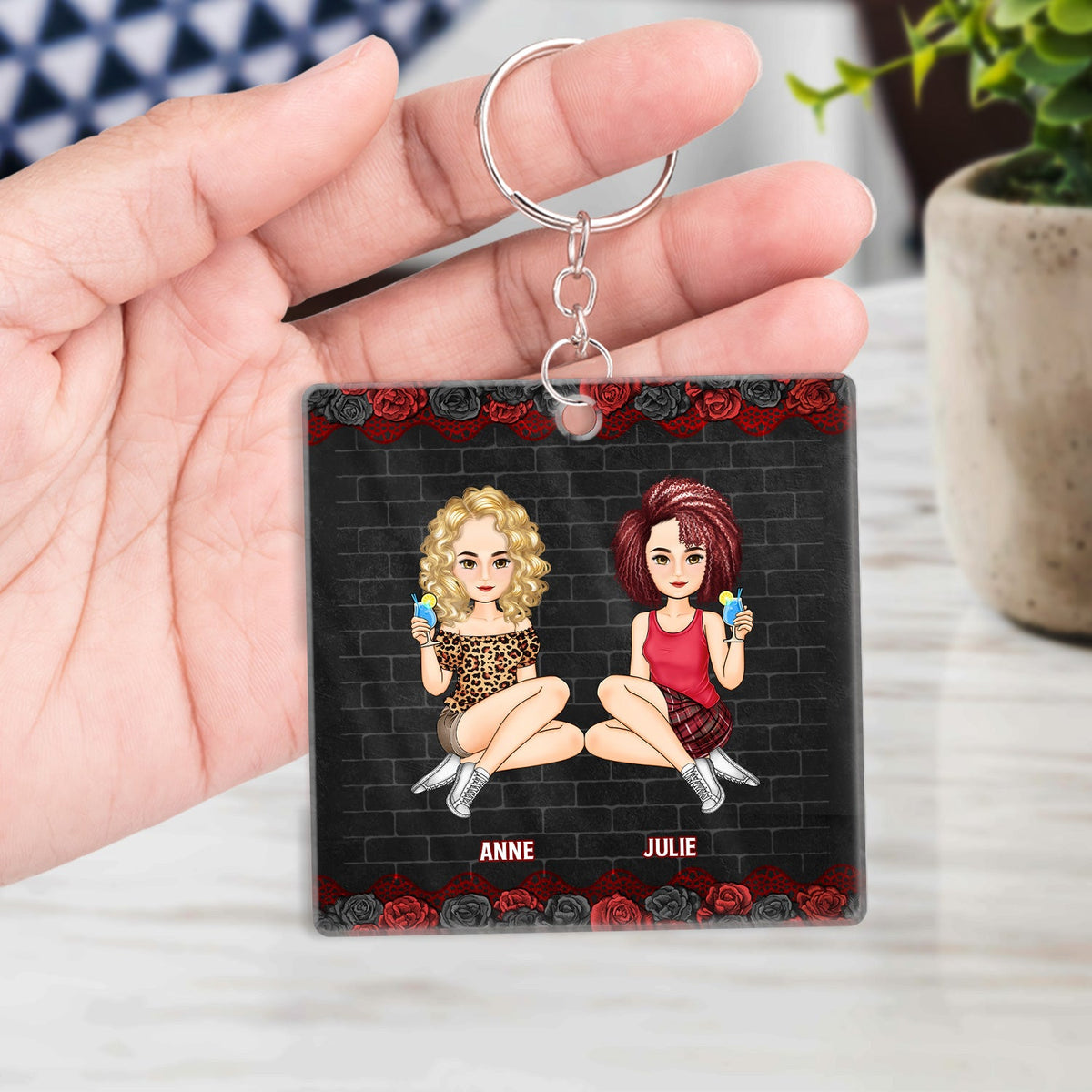 Bestie Fashion Black Rose Congrats On Being My Bestie - Gift For Bestie - Personalized Acrylic Keychain