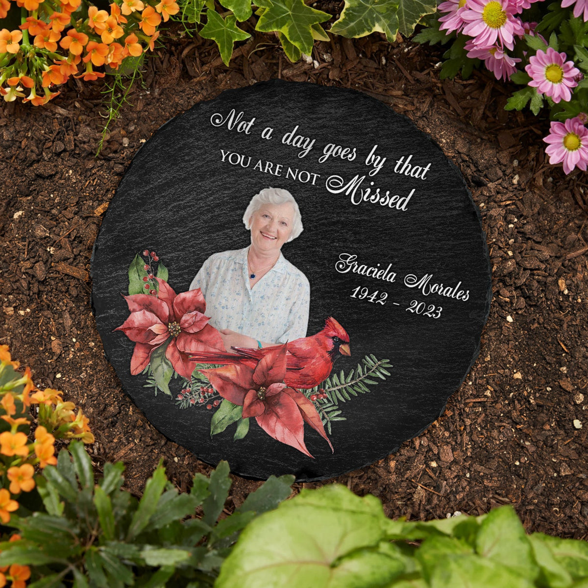 Custom Photo Cardinals I'm Always With You - Memorial Gift - Personalized Circle Memorial Garden Stone