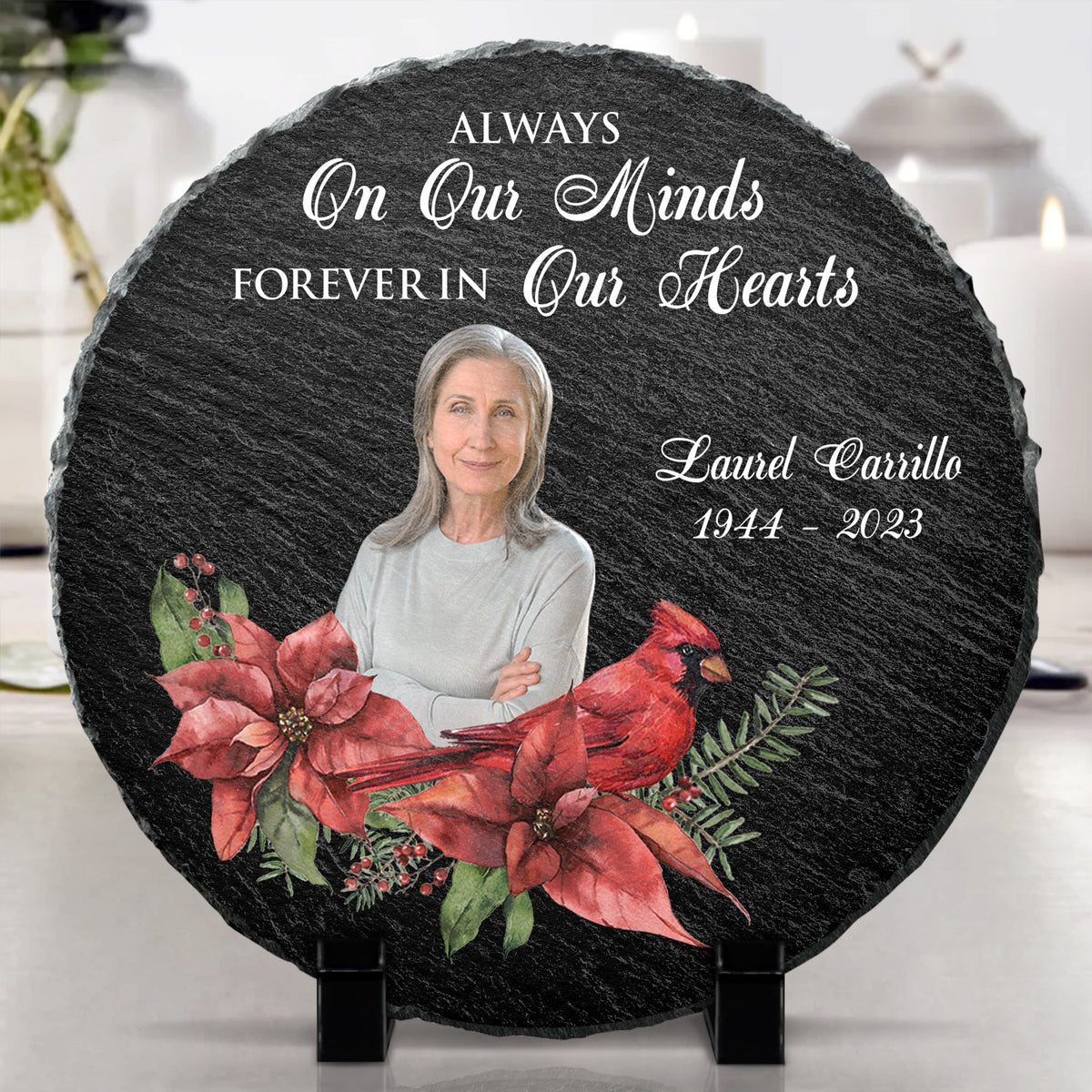 Custom Photo Cardinals I'm Always With You - Memorial Gift - Personalized Circle Memorial Garden Stone
