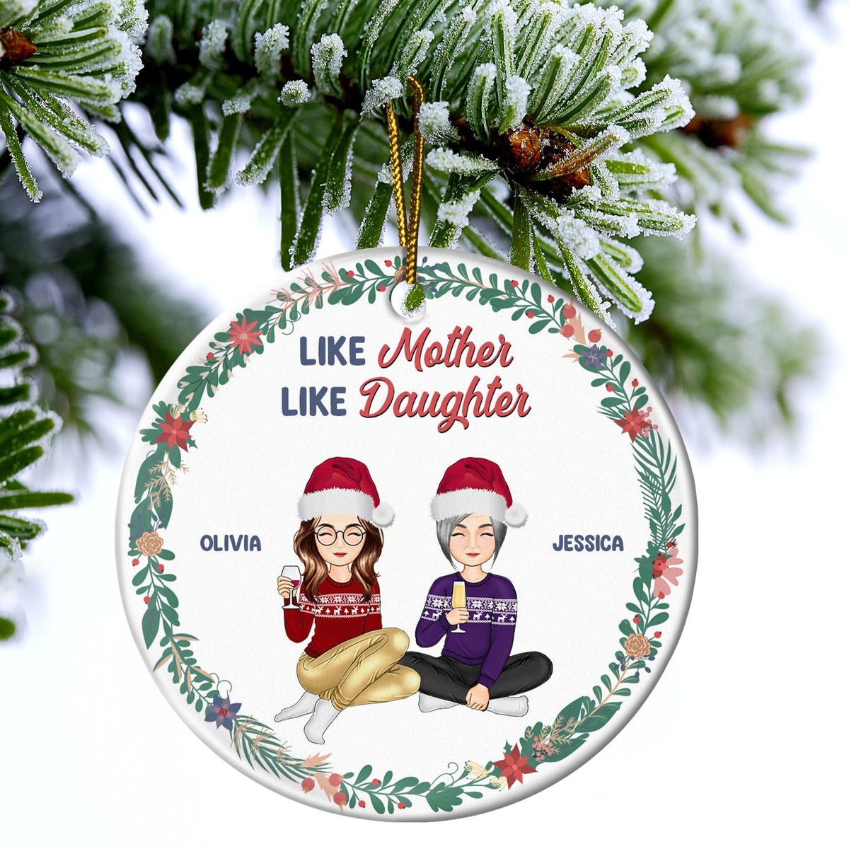 The Love Between A Mother And Daughter Is Forever - Christmas Gift For Mom - Personalized Circle Ceramic Ornament