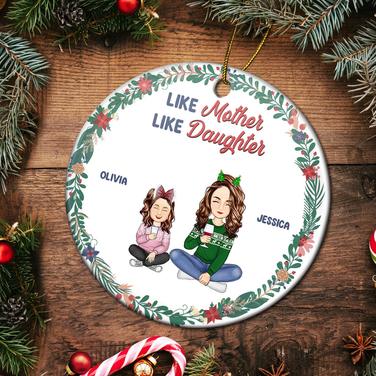 The Love Between A Mother And Daughter Is Forever - Christmas Gift For Mom - Personalized Circle Ceramic Ornament