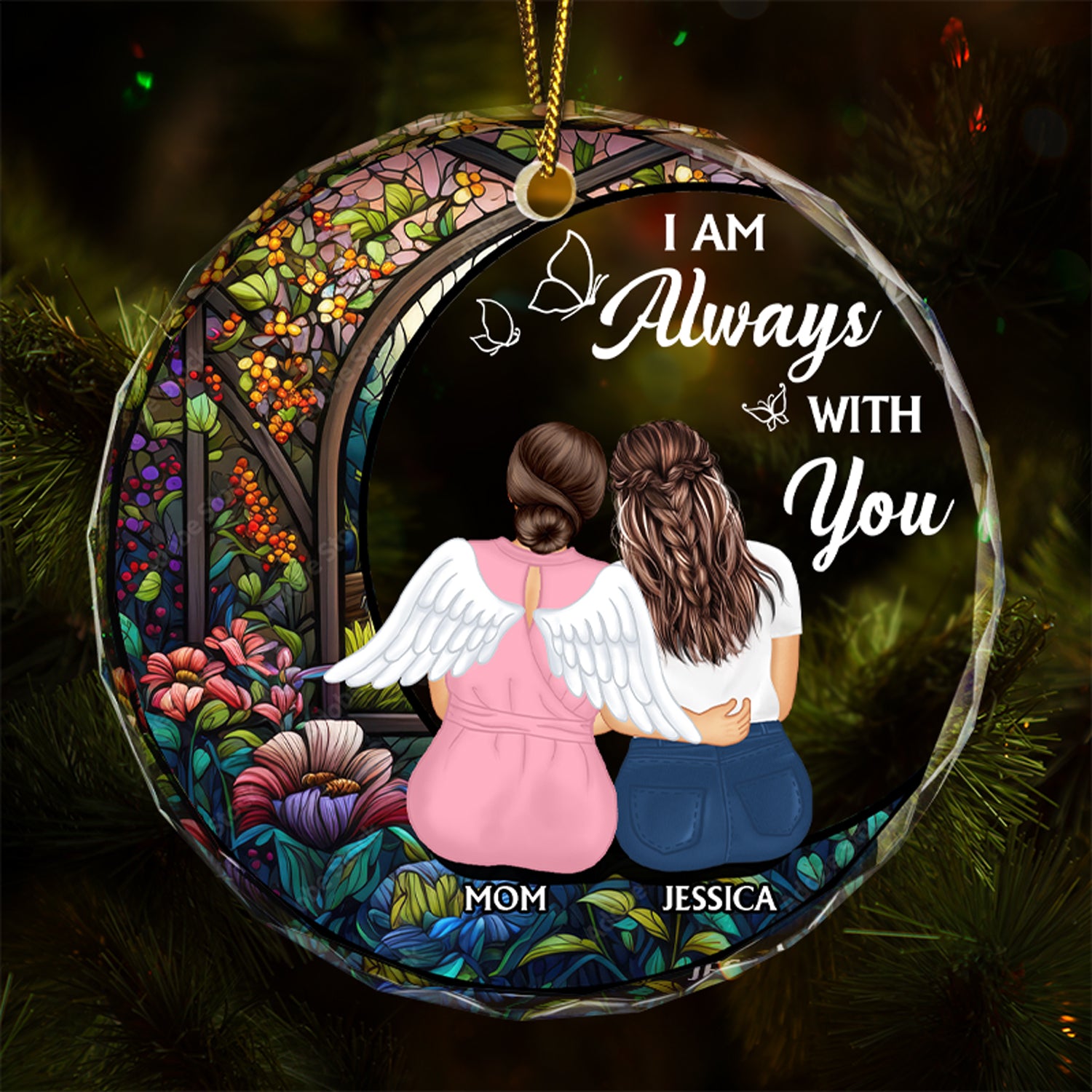Always With You Mother Daughter - Christmas Memorial Gift - Personalized Circle Glass Ornament