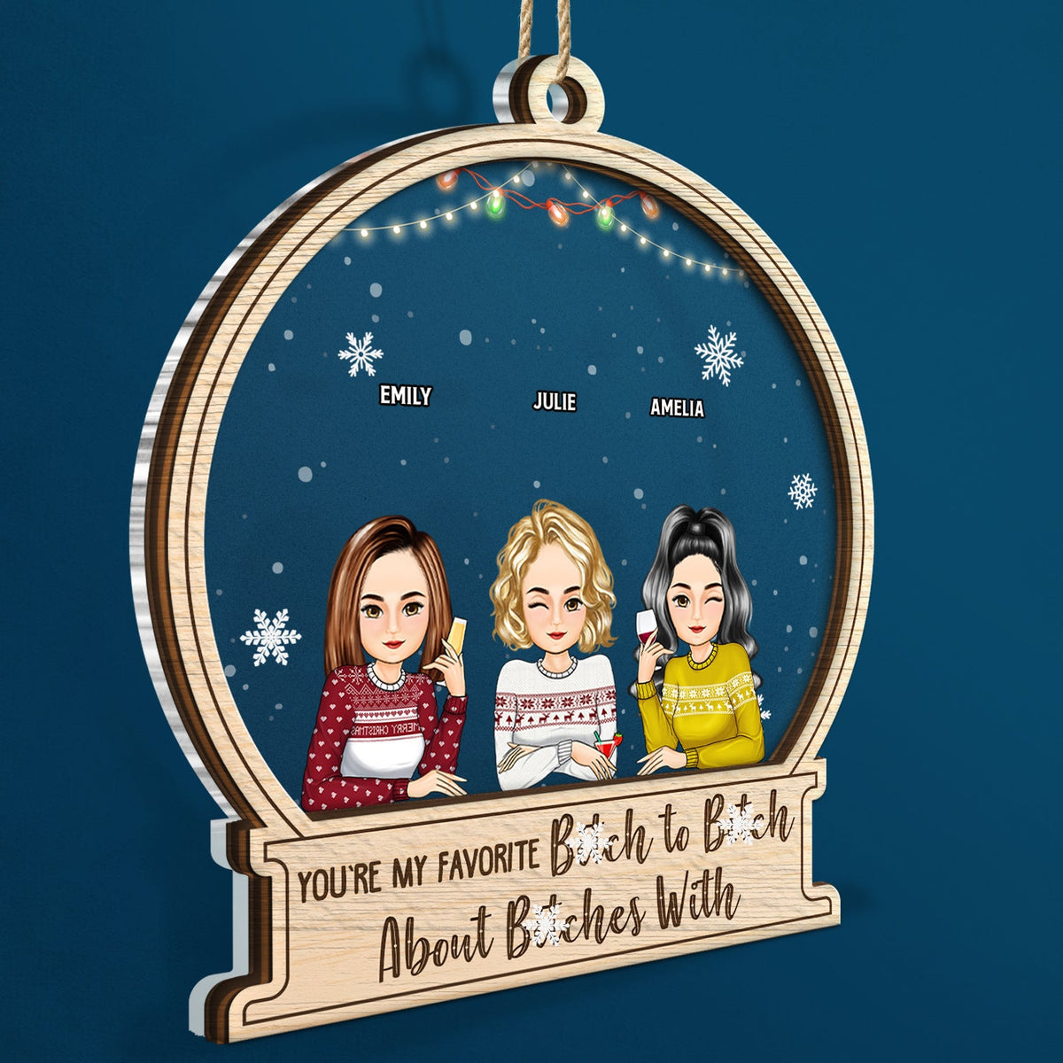 Christmas Bestie Cartoon Sitting You're My Favorite - Gift For Besties - Personalized 2-Layered Mix Ornament