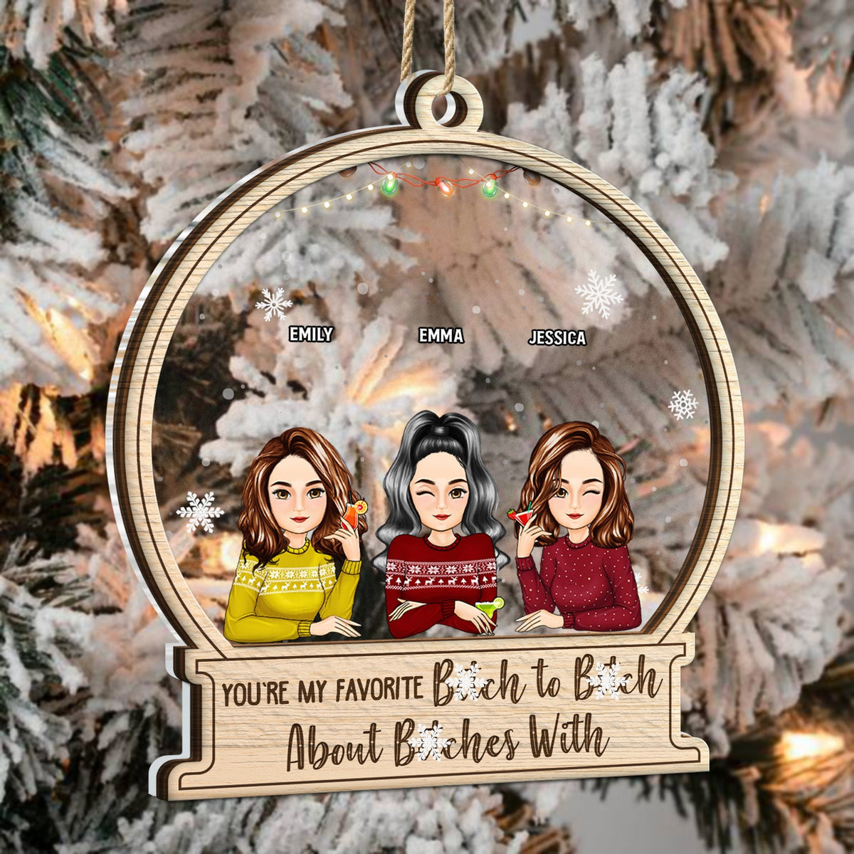Christmas Bestie Cartoon Sitting You're My Favorite - Gift For Besties - Personalized 2-Layered Mix Ornament