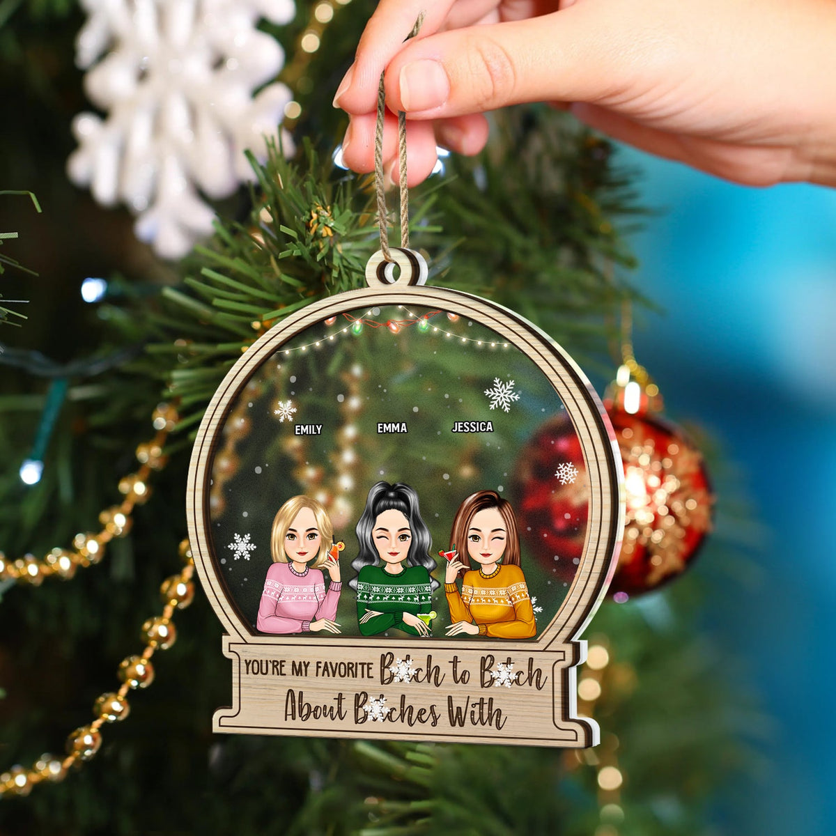 Christmas Bestie Cartoon Sitting You're My Favorite - Gift For Besties - Personalized 2-Layered Mix Ornament