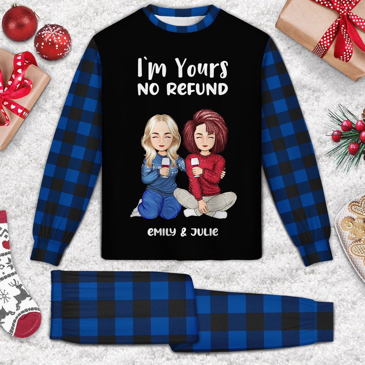 Christmas Couple I'm Yours No Refund - Gift For Couples - Personalized Unisex Pajamas Set