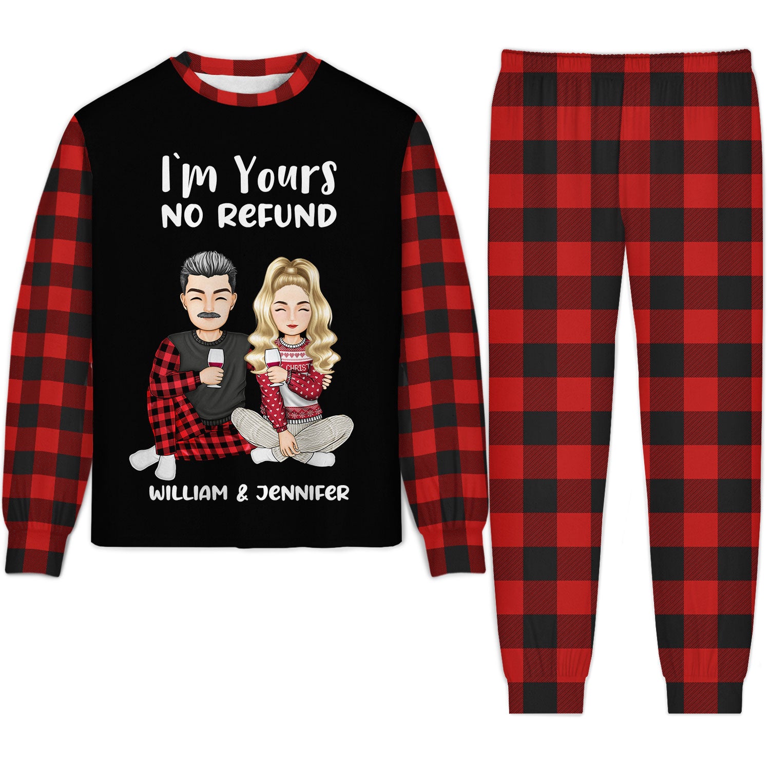 Christmas Couple I'm Yours No Refund - Gift For Couples - Personalized Unisex Pajamas Set