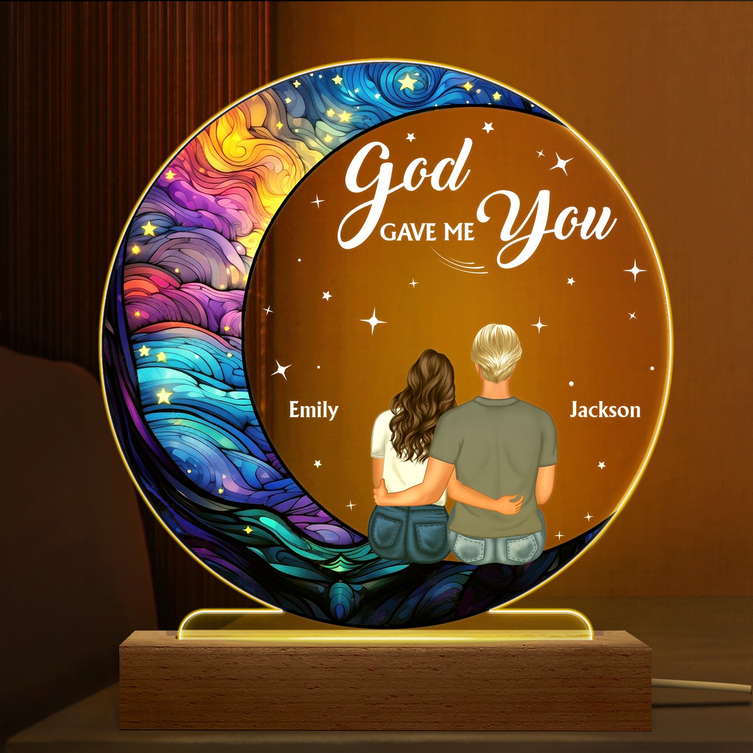 God Gave Me You - Gift For Couples - Personalized 3D Led Light Wooden Base