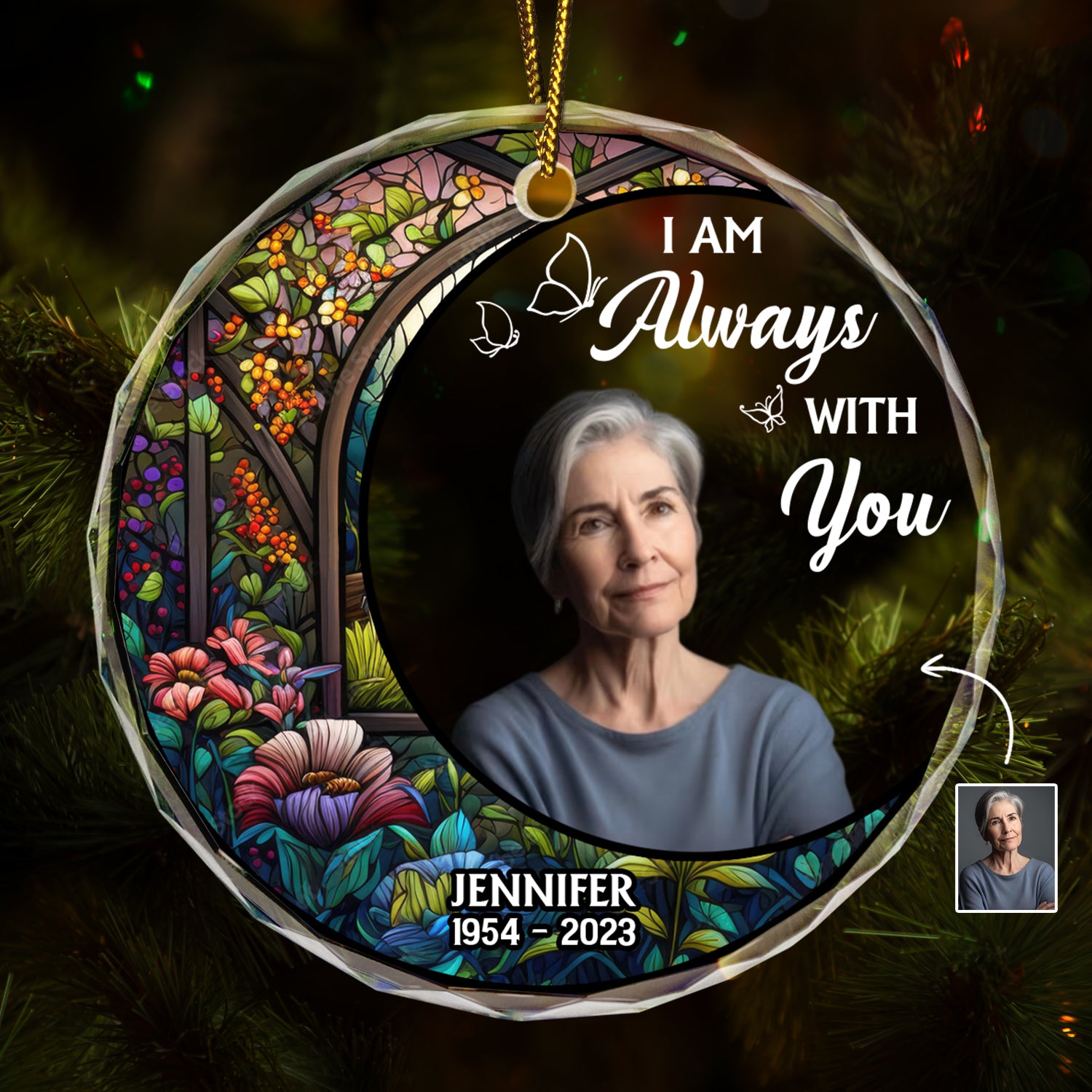 Custom Photo Always With You - Christmas Memorial Gift - Personalized Circle Glass Ornament