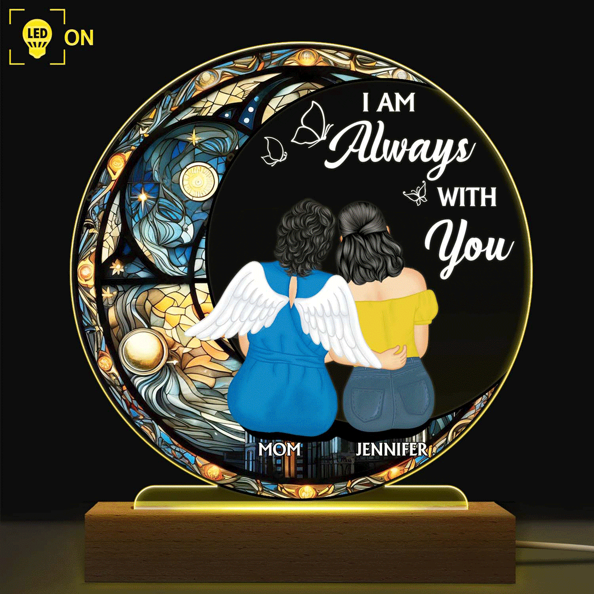 Always With You Mother Daughter - Memorial Gift - Personalized 3D Led Light Wooden Base
