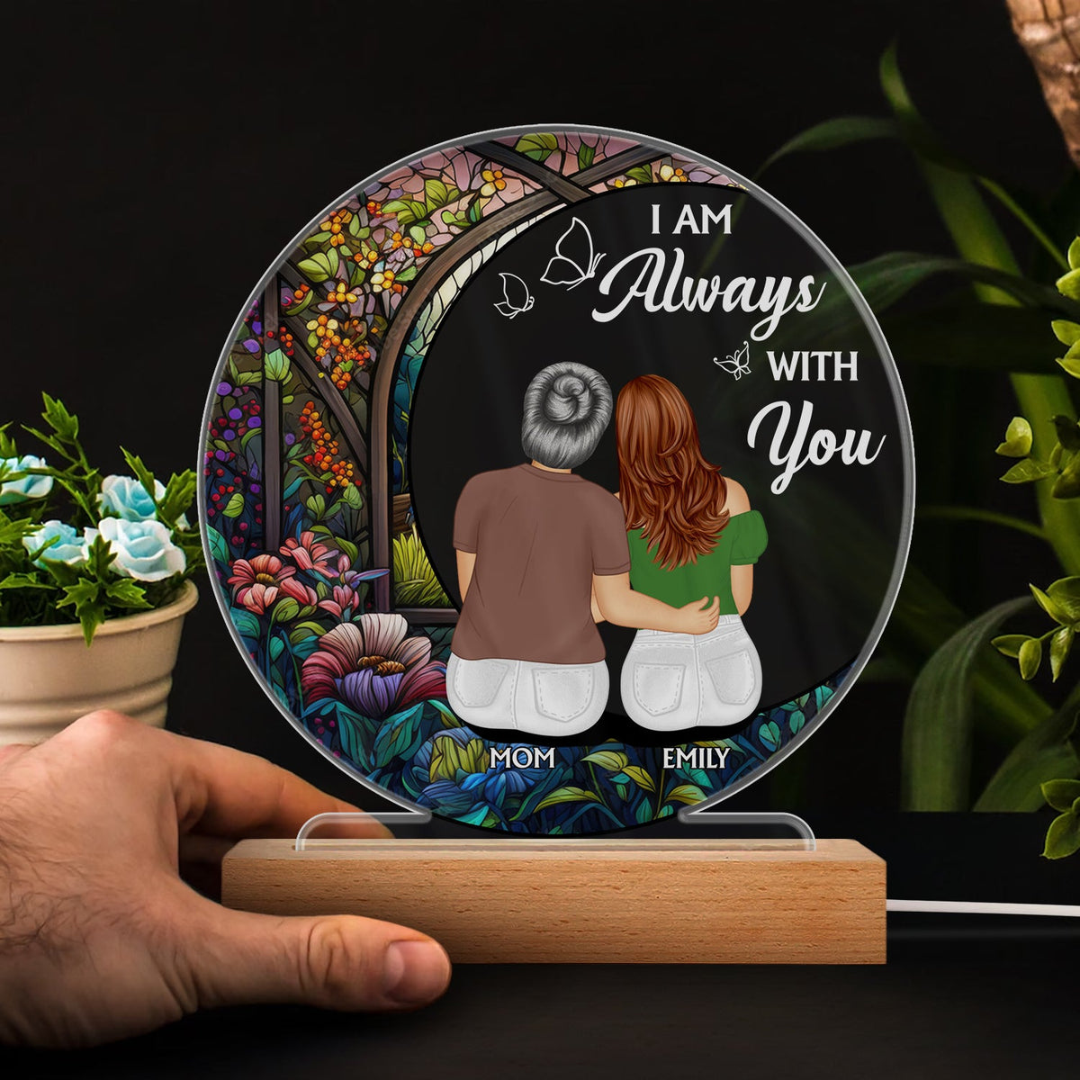 Always With You Mother Daughter - Memorial Gift - Personalized 3D Led Light Wooden Base