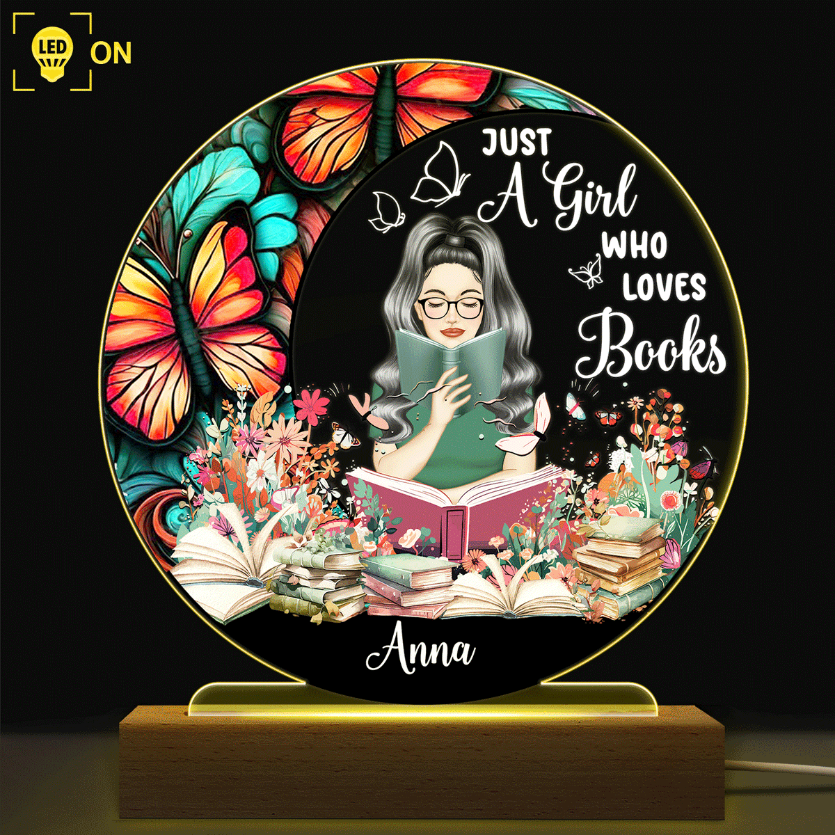 Just A Girl Who Loves Books Personalized Bookish Girl Custom Shaped Plaque Light Bases