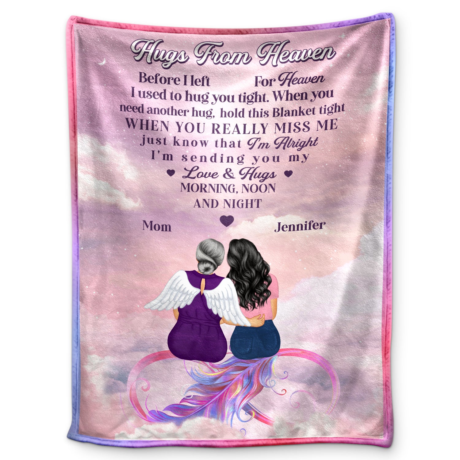 Mother Daughter Hugs From Heaven - Memorial Gift - Personalized Fleece Blanket