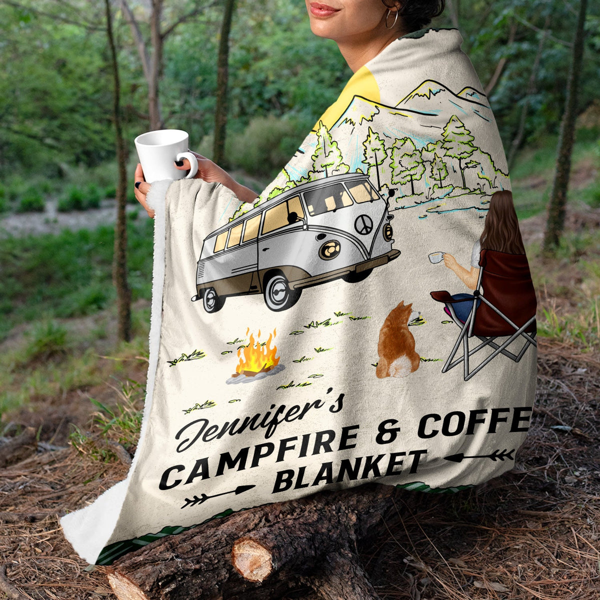 Camping Campfire & Beer Blanket Gift For Camping Lovers Personaliz Wander Prints™