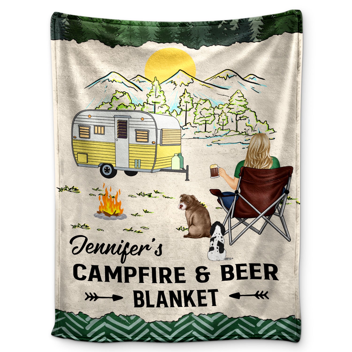 Camping Campfire & Beer Blanket - Gift For Camping Lovers - Personalized Fleece Blanket