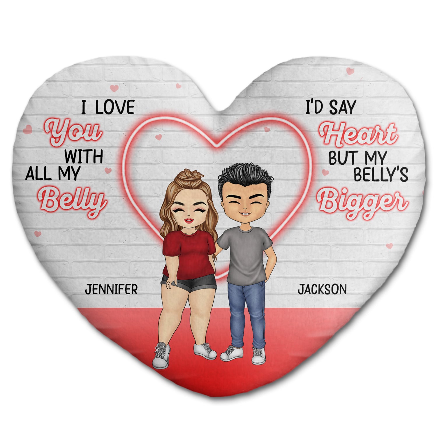 My Belly Is Bigger - Gift For Couples - Personalized Heart Shaped Pillow
