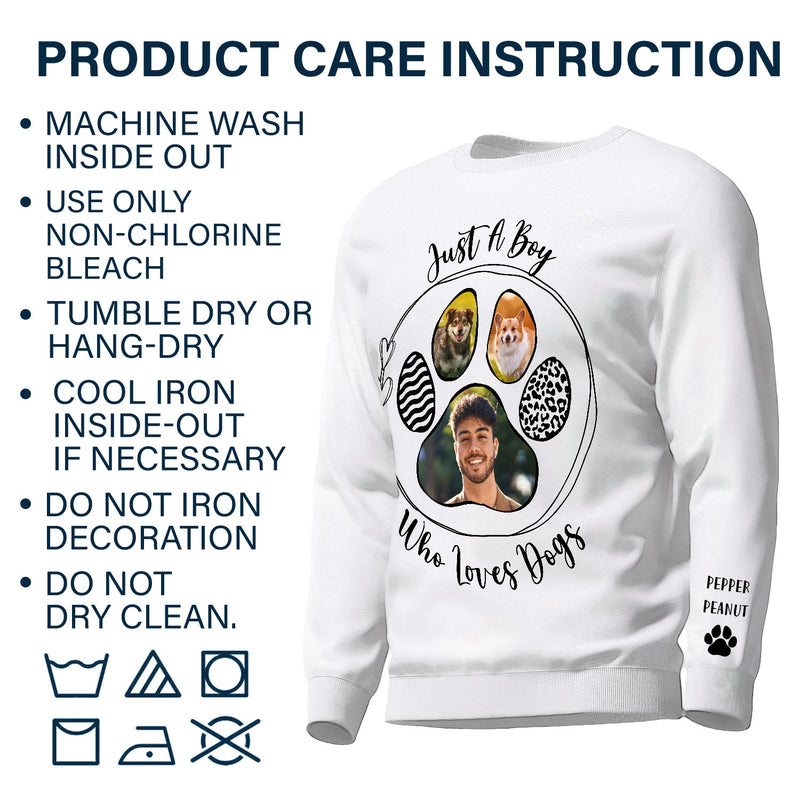 Photo personnalisée « Juste une fille qui aime les chiens » - Cadeau pour les amoureux des chiens - Sweat-shirt personnalisé avec empreinte sur la manche