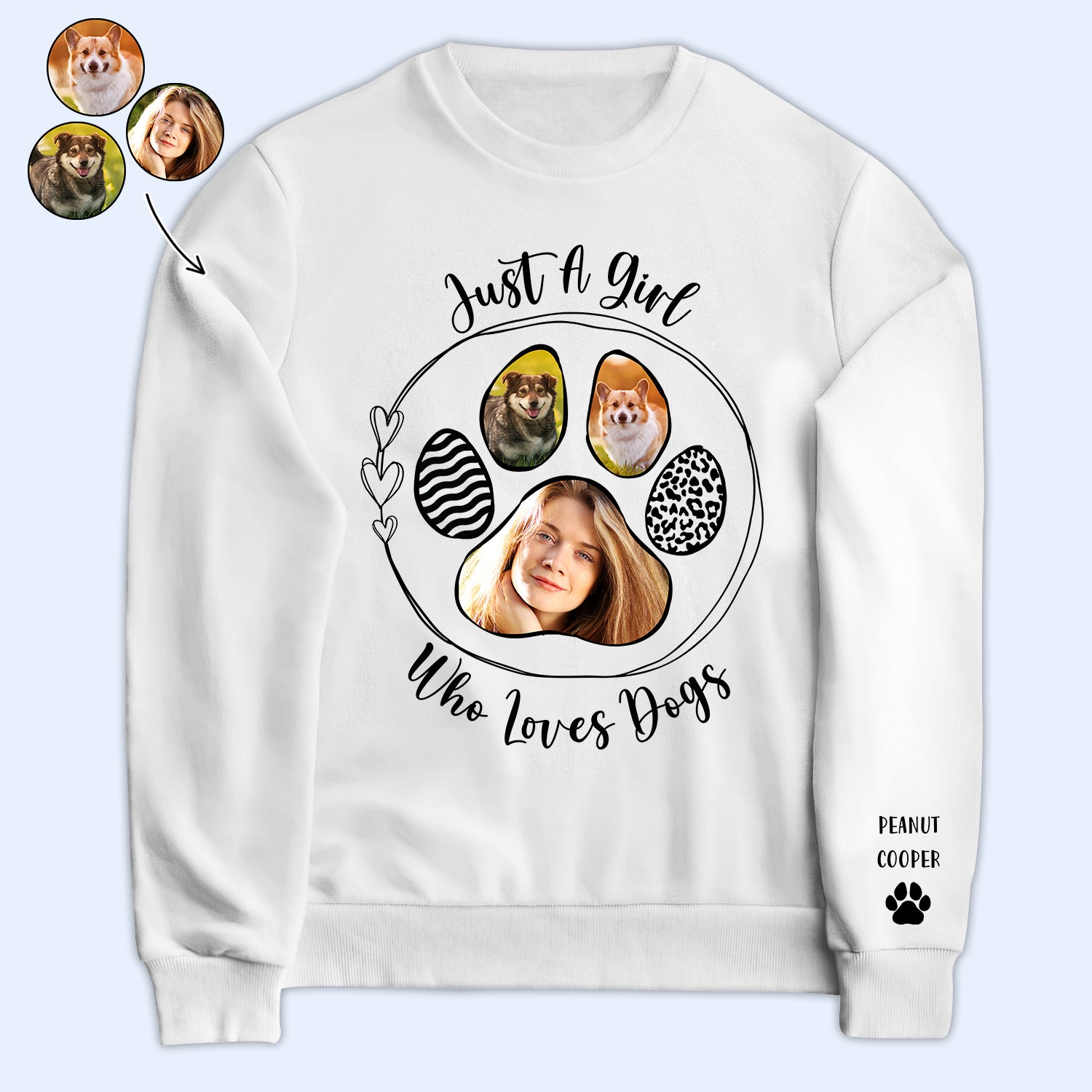 Custom Photo Just A Girl Who Loves Dog - Gift For Dog Lovers - Personalized Sweatshirt With Sleeve Imprint