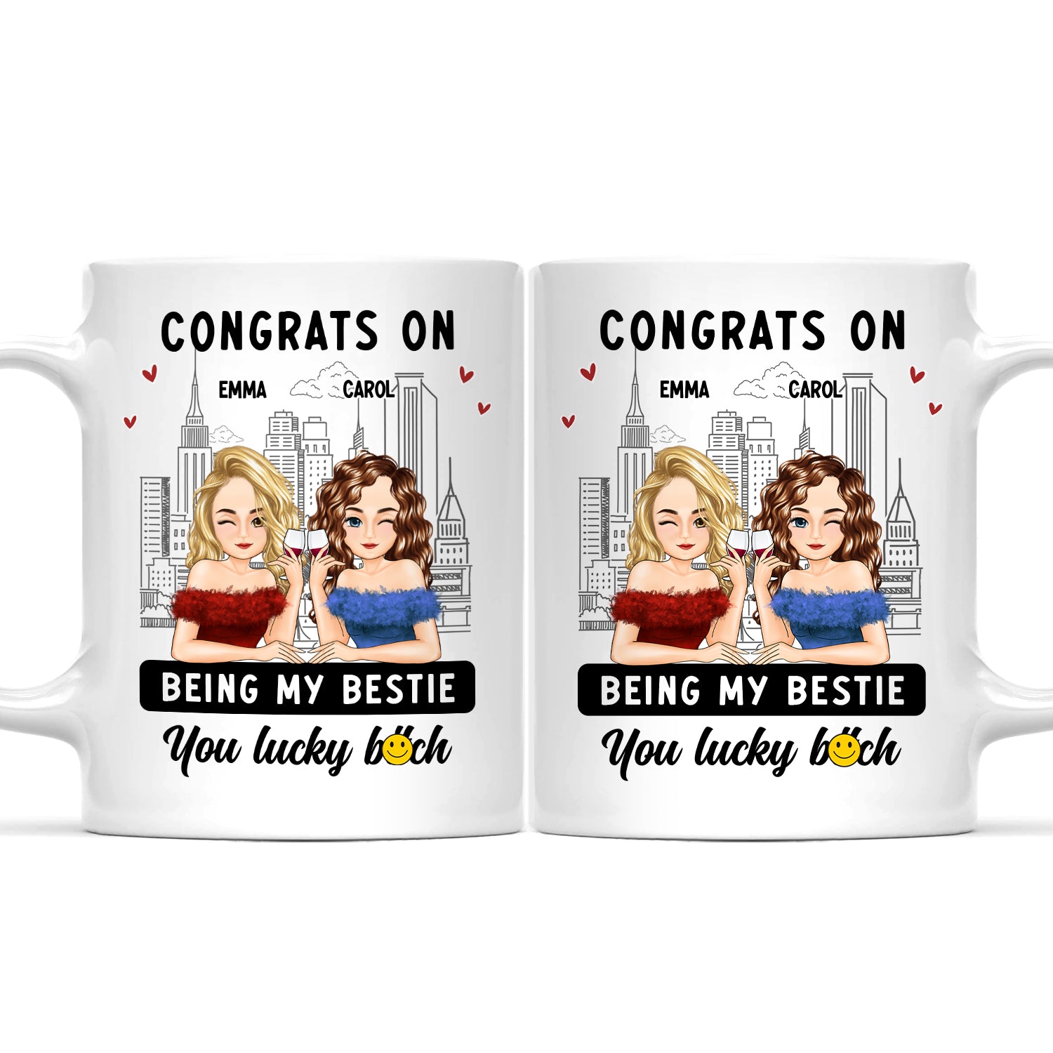 Cartoon Drinking Congrats On Being My Bestie - Gift For Bestie - Personalized Mug