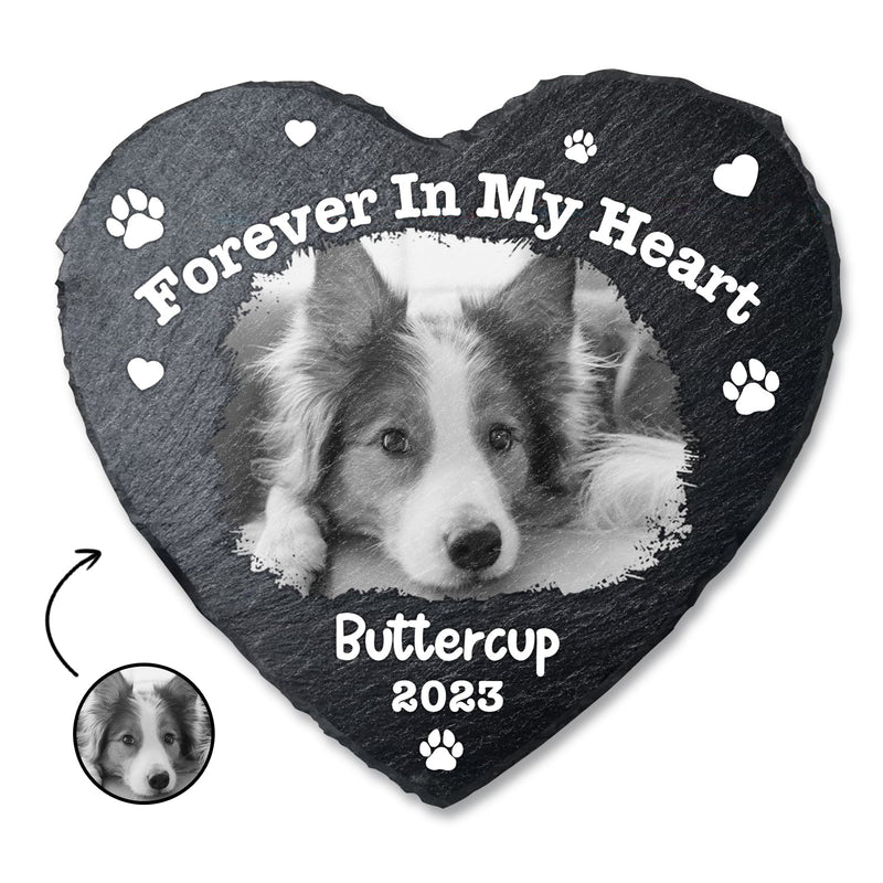 Custom Photo Pet Memorial Forever In Our Hearts - Memorial Gift For Pet Lovers - Personalized Heart Memorial Garden Stone