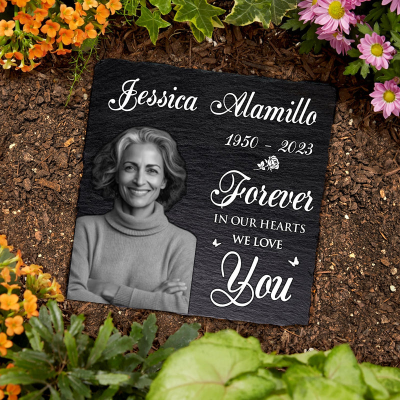 Custom Photo In Loving Memory - Memorial Gift For Family - Personalized Rectangle Memorial Garden Stone