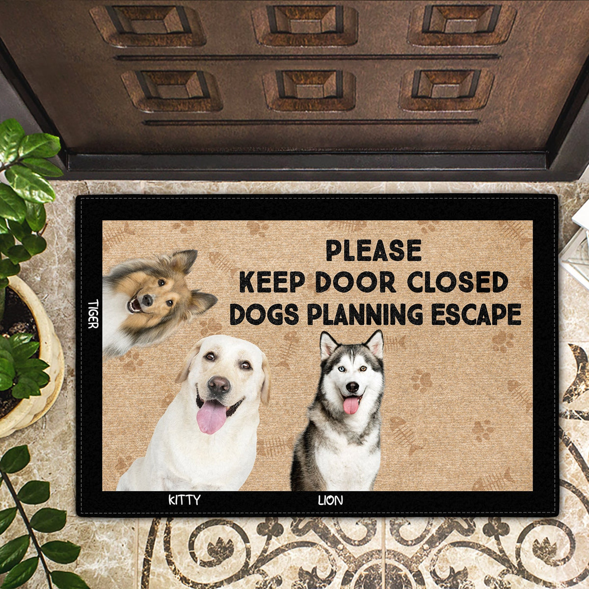 Custom Photo Cats Dogs Planning Escape - Gift For Pet Lovers - Personalized Doormat