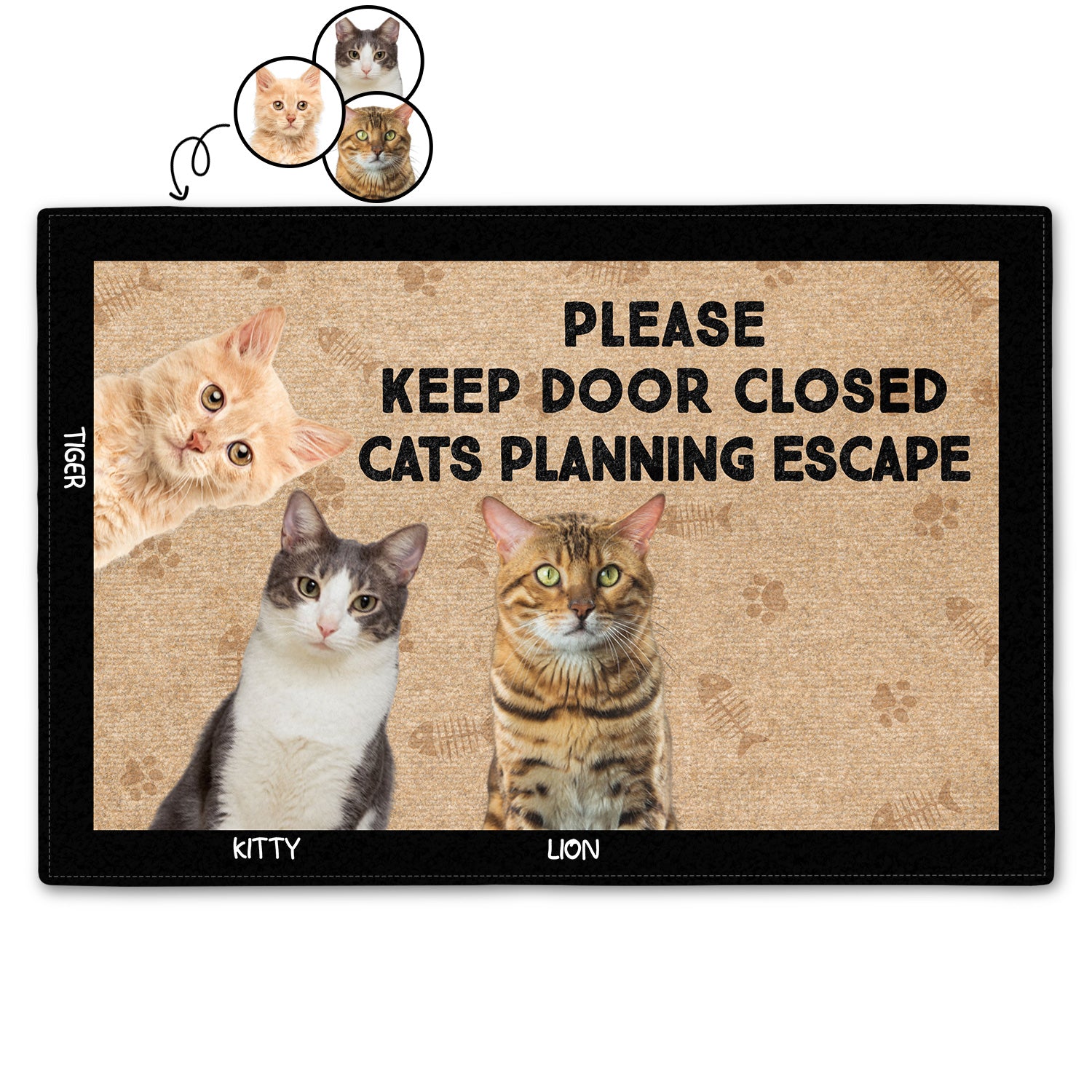 Custom Photo Cats Dogs Planning Escape - Gift For Pet Lovers - Personalized Doormat