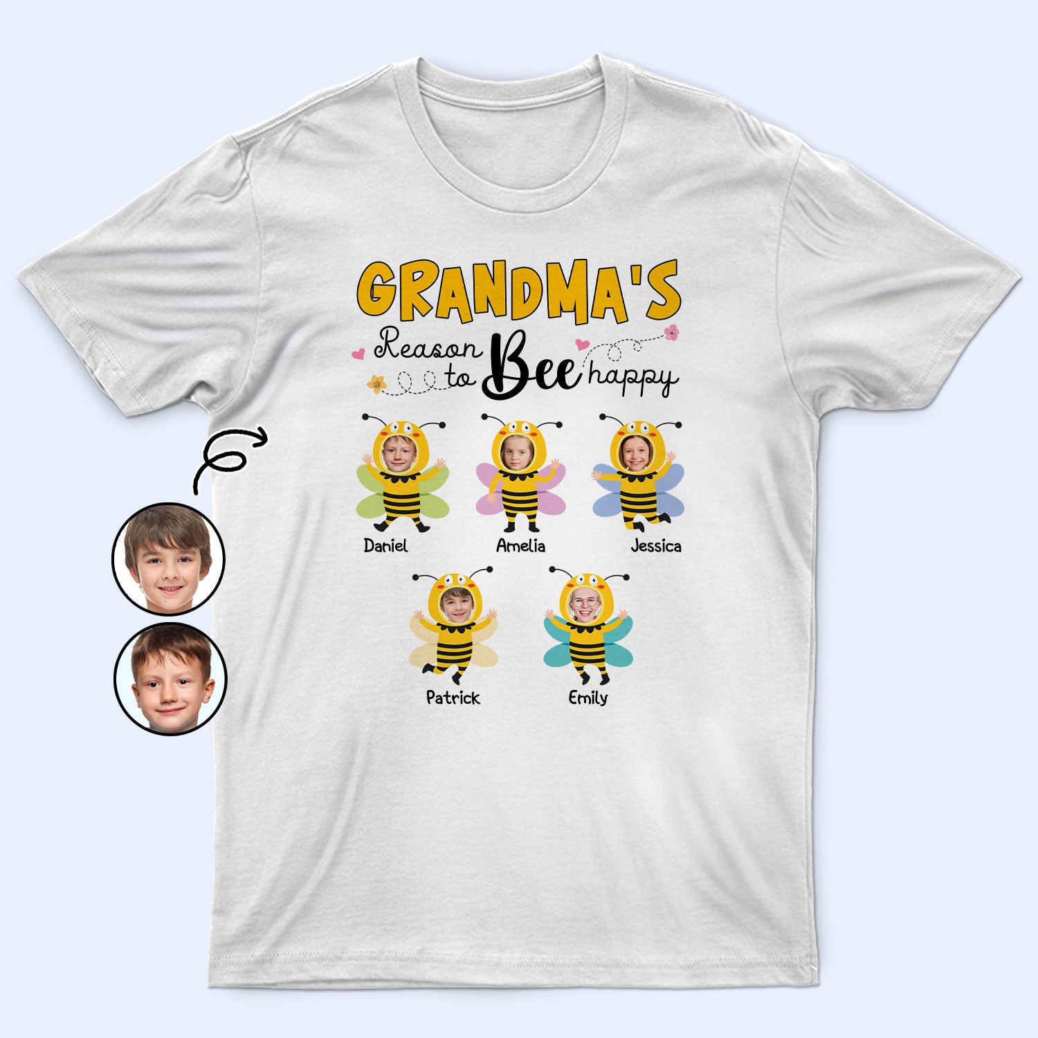 Custom Photo Grandma's Mom's Reason To Bee Happy - Gift For Grandmother, Mother - Personalized T Shirt