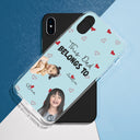 Photo personnalisée pour enfants à qui appartient ce papa et cette maman - Cadeau pour maman et papa - Coque de téléphone transparente personnalisée