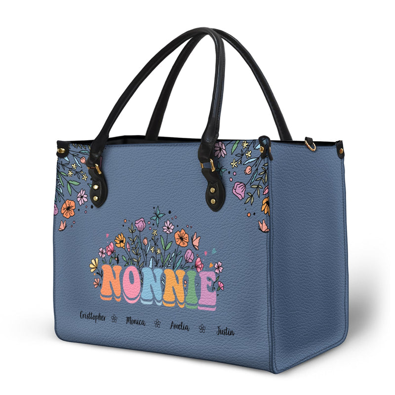 Mom Grandma Floral - Gift For Mother, Grandmother - Personalized Leather Bag
