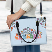 Mom Grandma Floral - Gift For Mother, Grandmother - Personalized Leather Bag