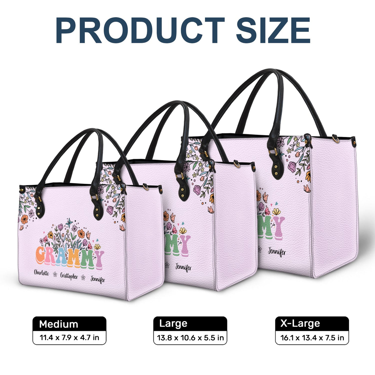 Mom Grandma Floral - Gift For Mother, Grandmother - Personalized Leather Bag