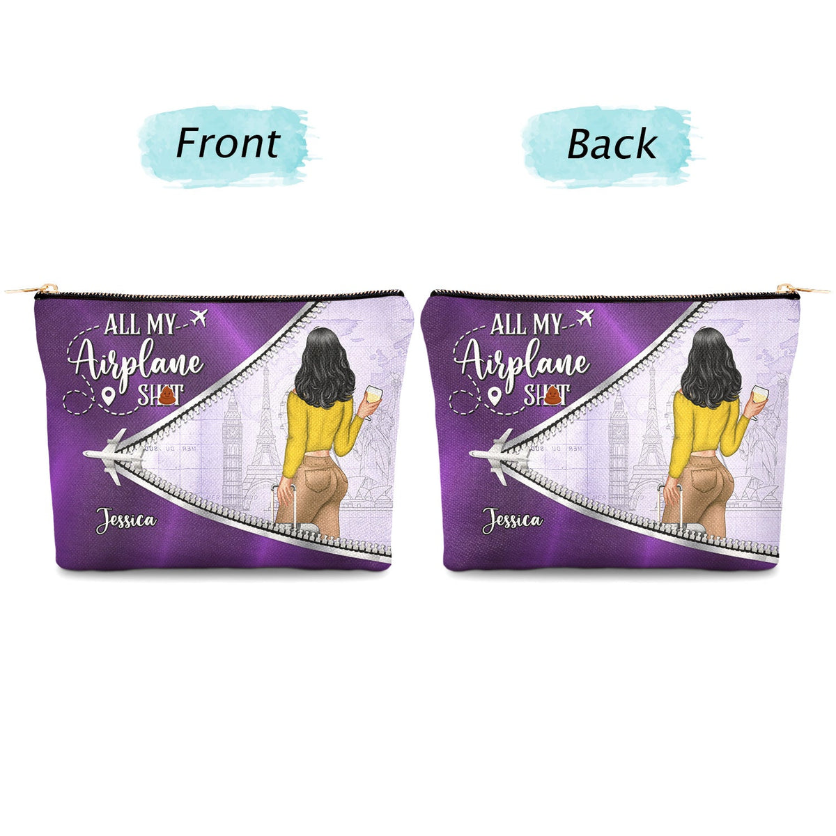 Toutes mes conneries de voyage - Cadeau amusant pour les amoureux du voyage, les voyageurs et les femmes - Trousse de maquillage personnalisée