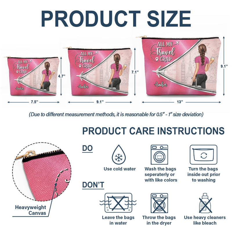 Toutes mes conneries de voyage - Cadeau amusant pour les amoureux du voyage, les voyageurs et les femmes - Trousse de maquillage personnalisée