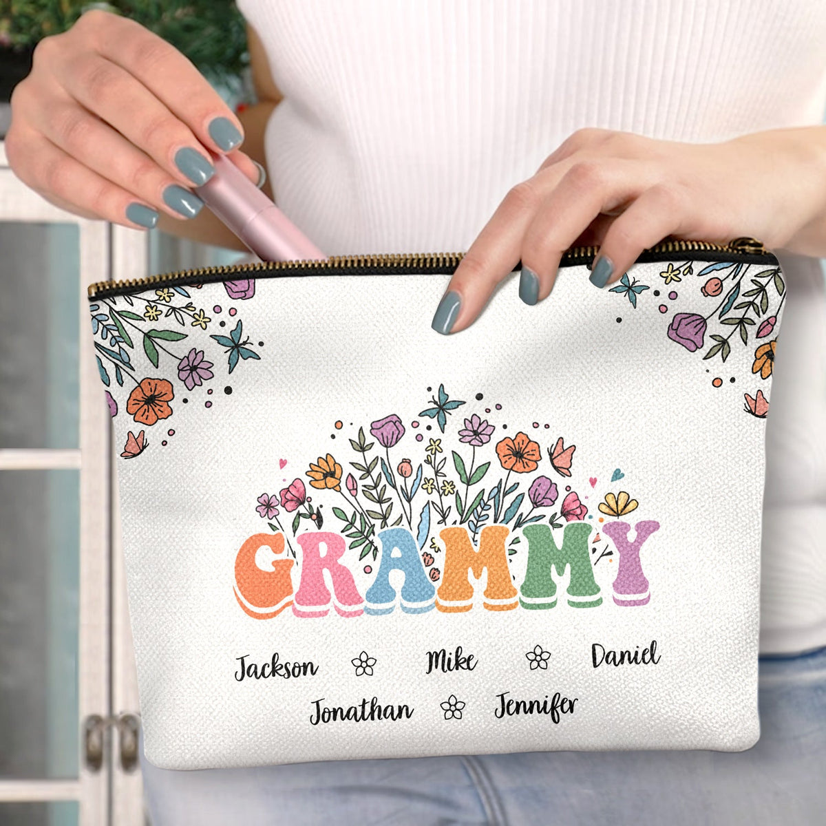 Mom Grandma Floral - Gift For Mother, Grandmother - Personalized Cosmetic Bag